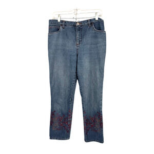 Talbots Size 10 Straight Leg Jeans Embroidered Hem Blue Denim BoHo Retro